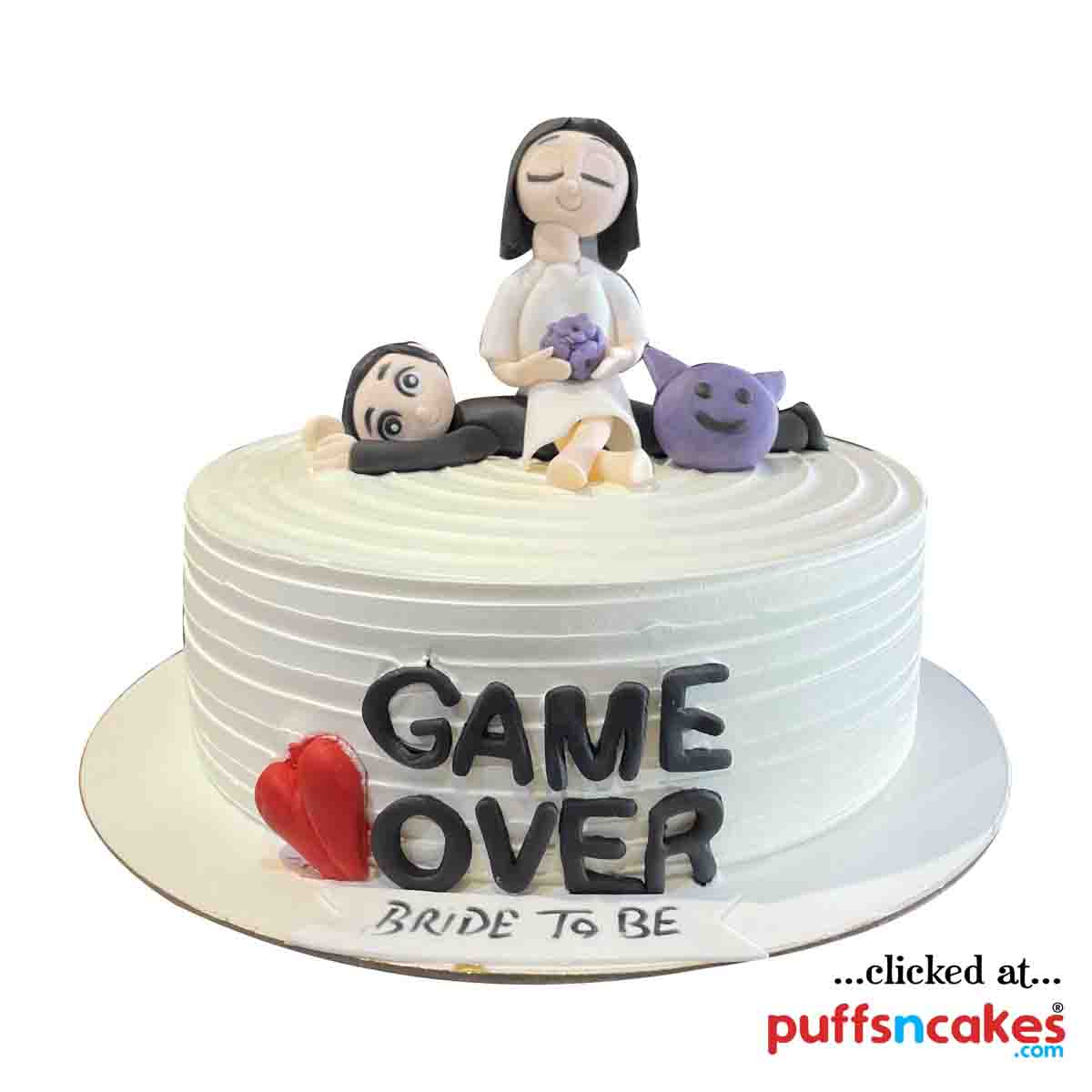 (1621) Game Over Wedding Bride To Be Theme Semi Fondant Cake